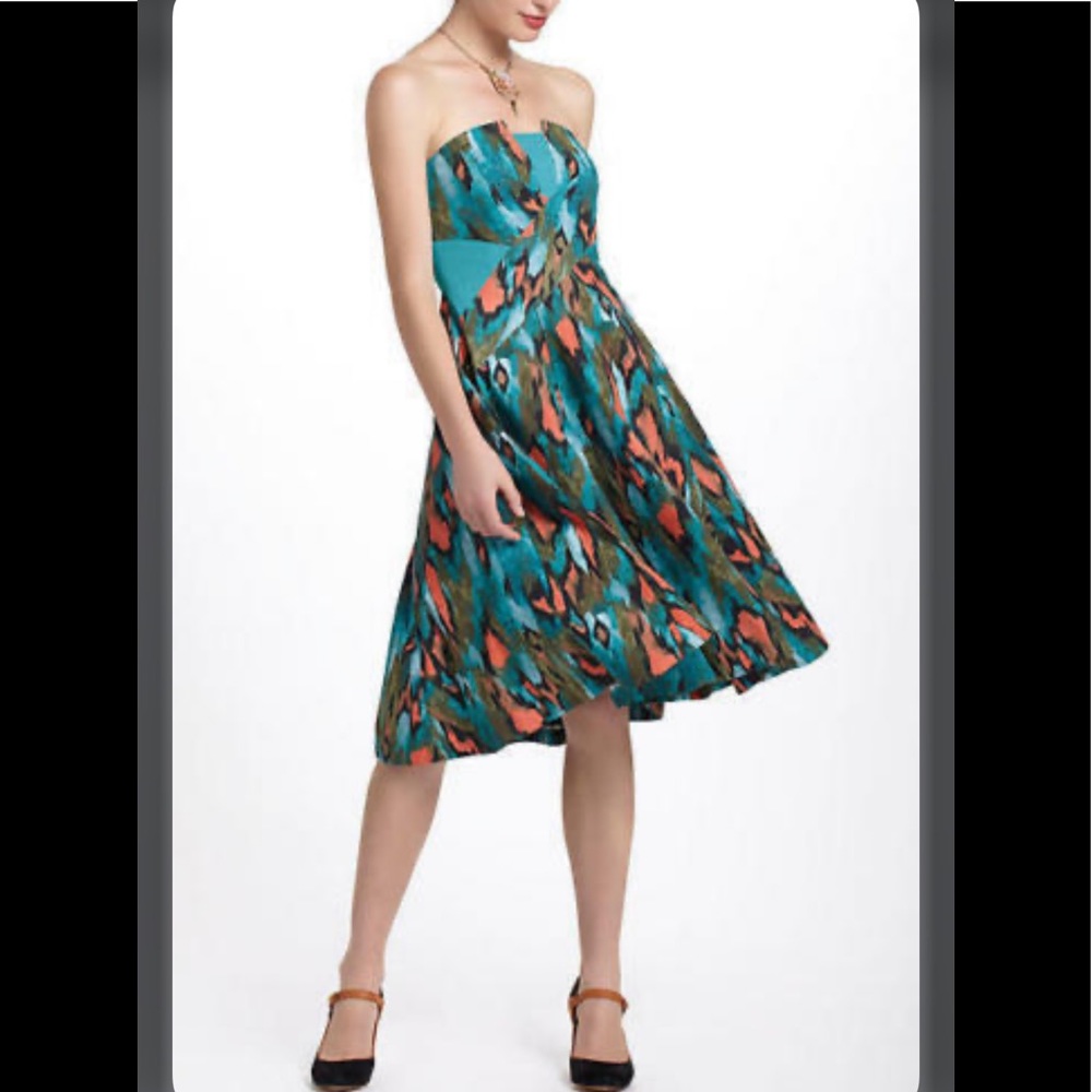 Anthropologie girls from savoy paint brush strapless dress size 8